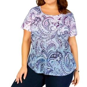NWT Macy’s Floral Pullover Ombré Short Sleeve Top